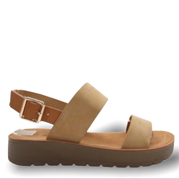 Soda Remus Tan 2-Tone Color Block Ankle Strap Lug Sole Vacation Shoe Sandal - Picture 3 of 7